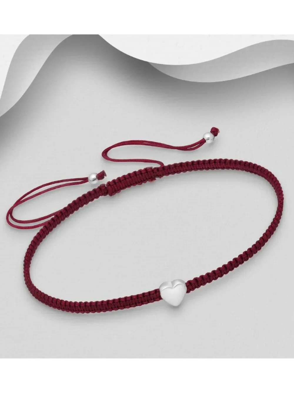 925 Sterling Silver Heart Adjustable Thread Bracelet